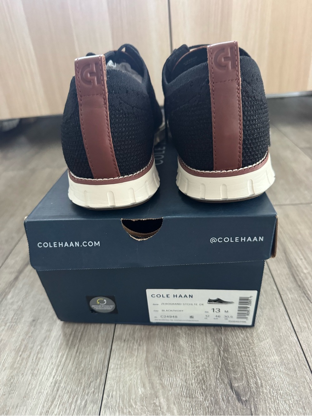 Cole Haan Black Knit Slip-On Sneakers with Brown Trim